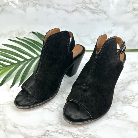 Frye Courtney Suede Slingback Heeled Mule Bootie Black Size 9 - Picture 4 of 13